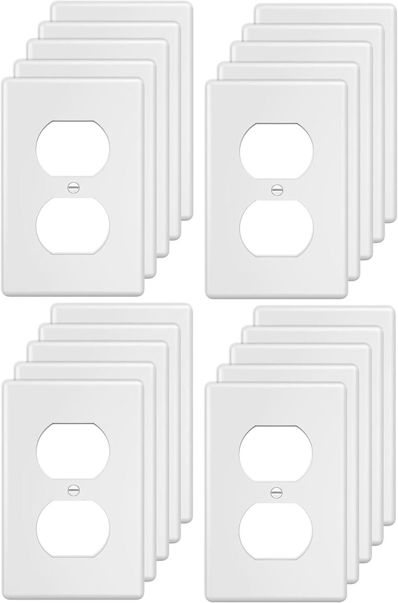 ZEFTV Duplex Wall Plates 1-Gang Switch Outlet Electrical Cover Plate Unbreakable Thermoplastic Faceplate for Light Receptacle Outlet Switch, White (20 Pack) - Image 1